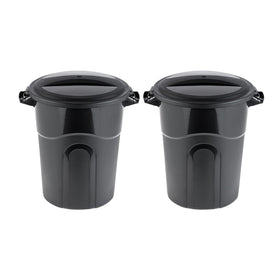 United Solutions 20-gallon round waste container top view, durable black finish for any space.