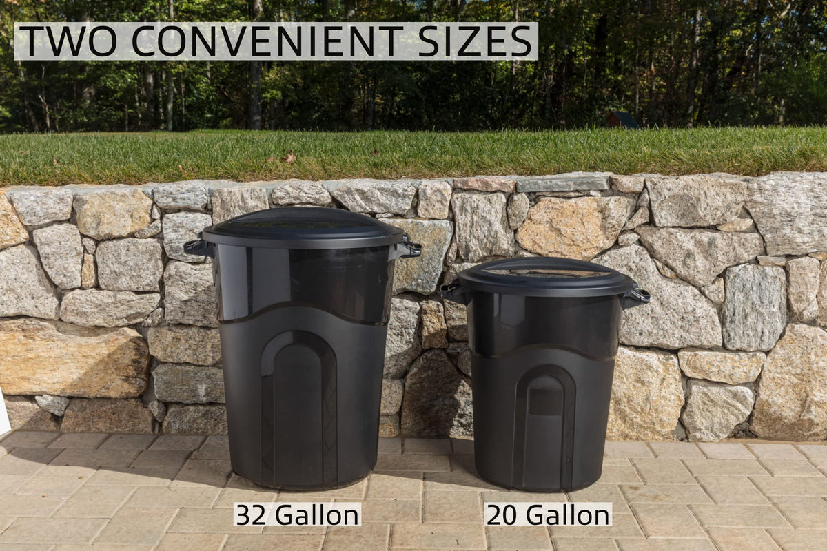 United Solutions 32-gallon trash bin top-view dimensions for space planning
