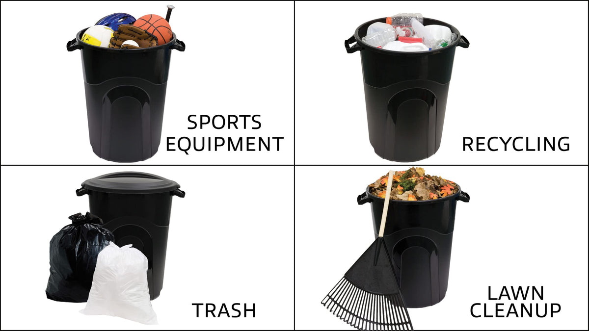 United Solutions black trash can ideal for indoor or outdoor spaces