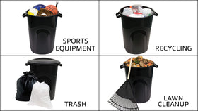 United Solutions black trash can ideal for indoor or outdoor spaces