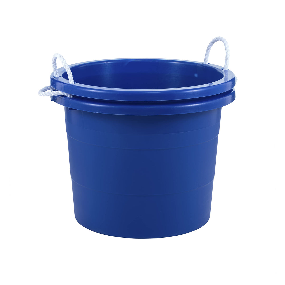 United Solutions 19-gallon rope-handle tub with rugged blue handles for easy transport.