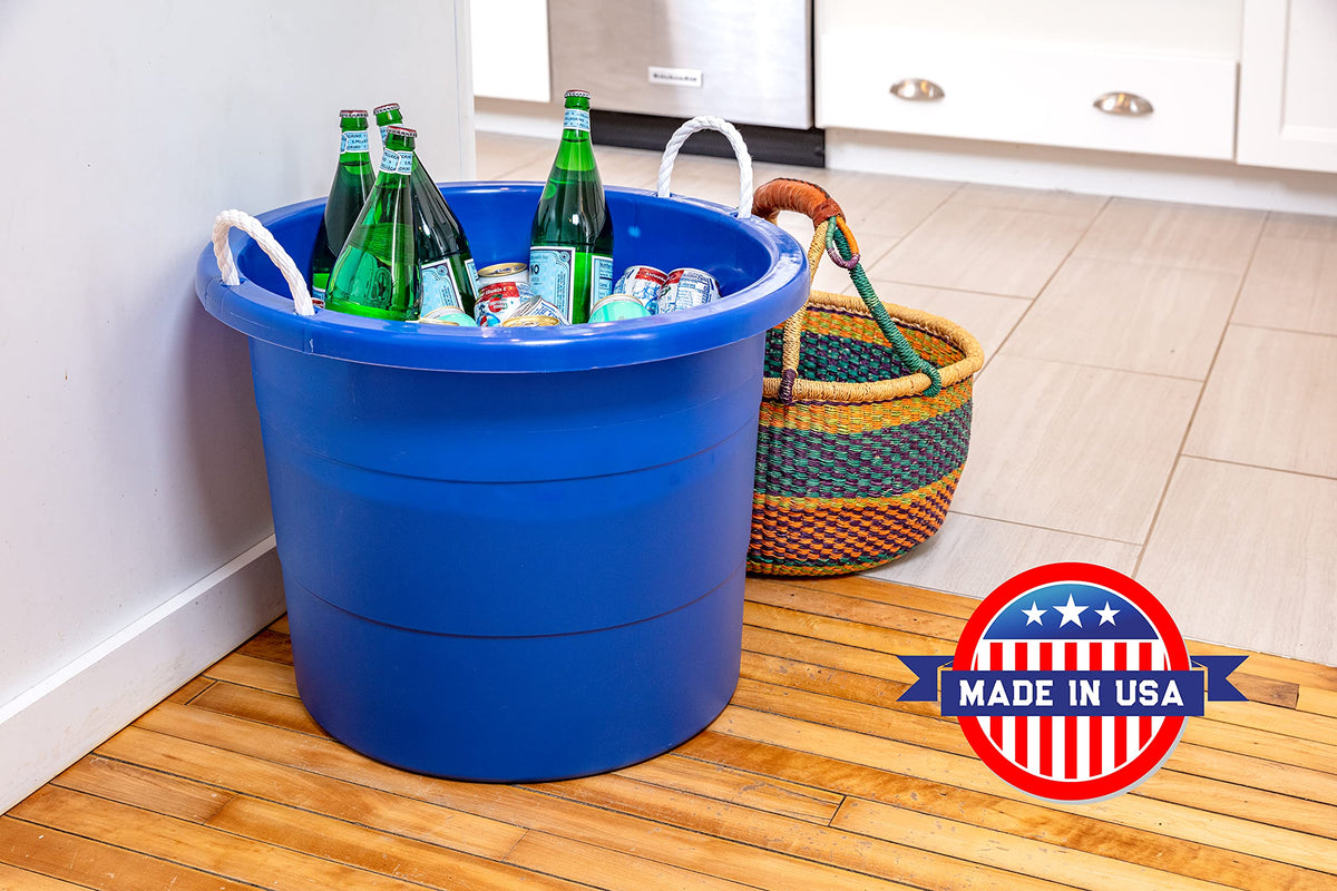 Made in the USA durable plastic tub in blue.