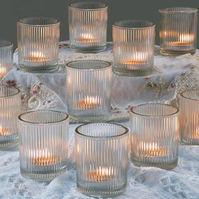 Uniteland votive candle holders in clear glass, perfect for elegant table settings.