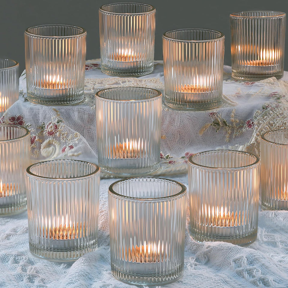 Uniteland votive candle holders in clear glass, perfect for elegant table settings.