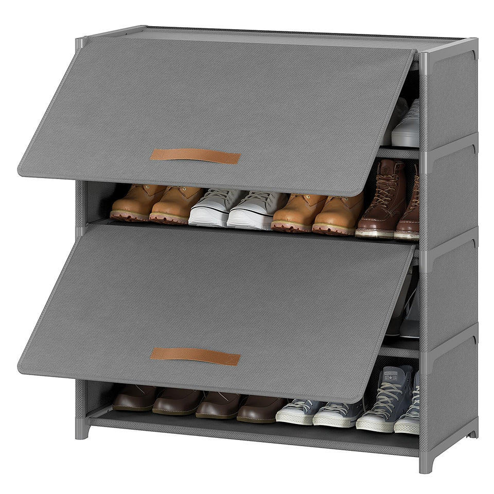 UNITSTAGE 5-tier shoe rack with door in grey keeps shoes organized and dust-free.