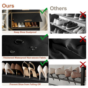 UNITSTAGE shoe rack black finish complements modern hallways and bedrooms.