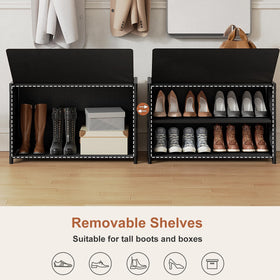UNITSTAGE shoe rack in closet use maximizes vertical storage space.