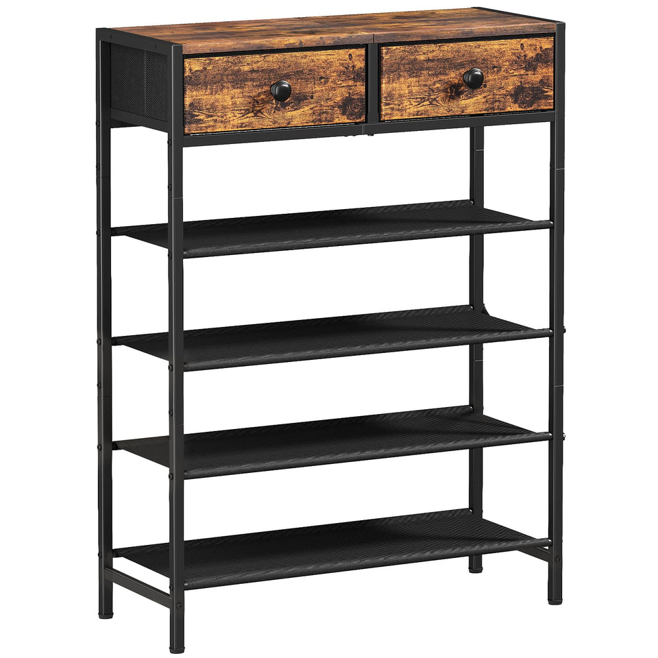 UNITSTAGE shoe rack with rustic wood top for entryway organization