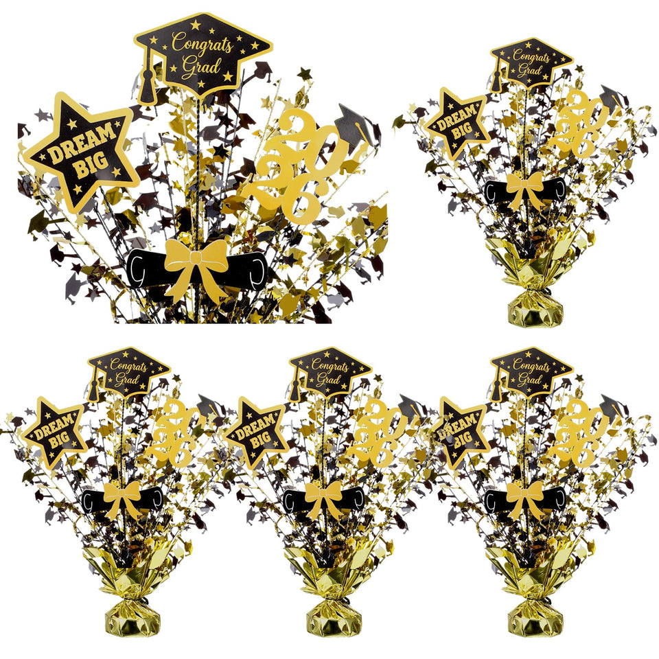 Unittype graduation centerpiece with black-gold foil for elegant table decor.
