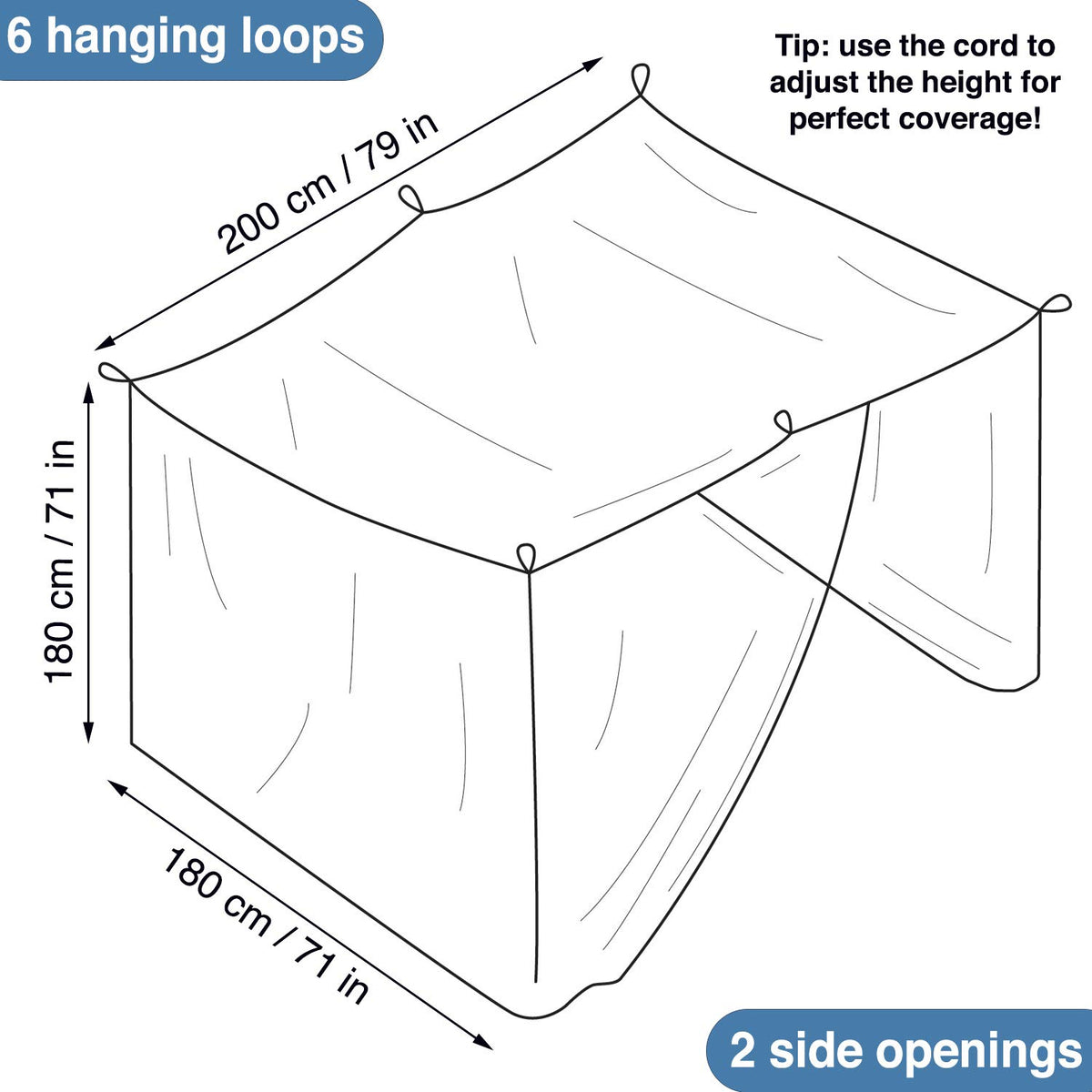 Universal Backpackers bed-canopy-hanging-kit included for quick setup