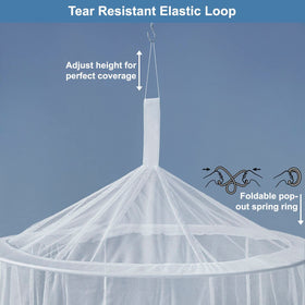 Universal Backpackers mosquito net fits king-size beds for full coverage.