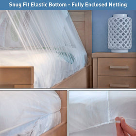 Universal Backpackers mosquito net XL size fits from single to king beds.