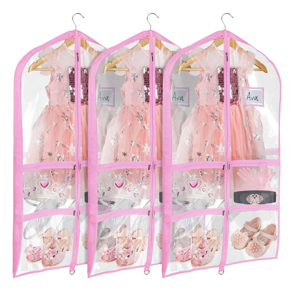 Univivi clear pink dance bag front view showing organized pockets for costumes and accessories