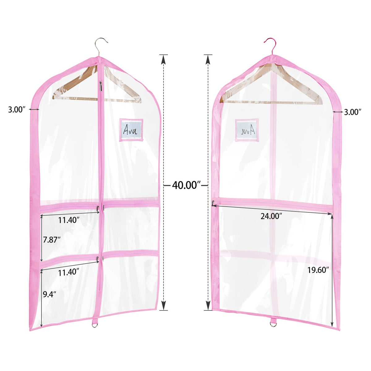 Univivi clear pink dance bag pocket layout highlights four medium pockets for shoes and gear