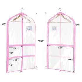 Univivi clear pink dance bag pocket layout highlights four medium pockets for shoes and gear
