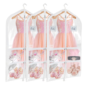 Univivi clear PVC dance bag with zippered pockets for organized costumes.