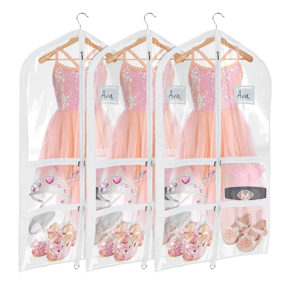 Univivi clear PVC dance bag with zippered pockets for organized costumes.