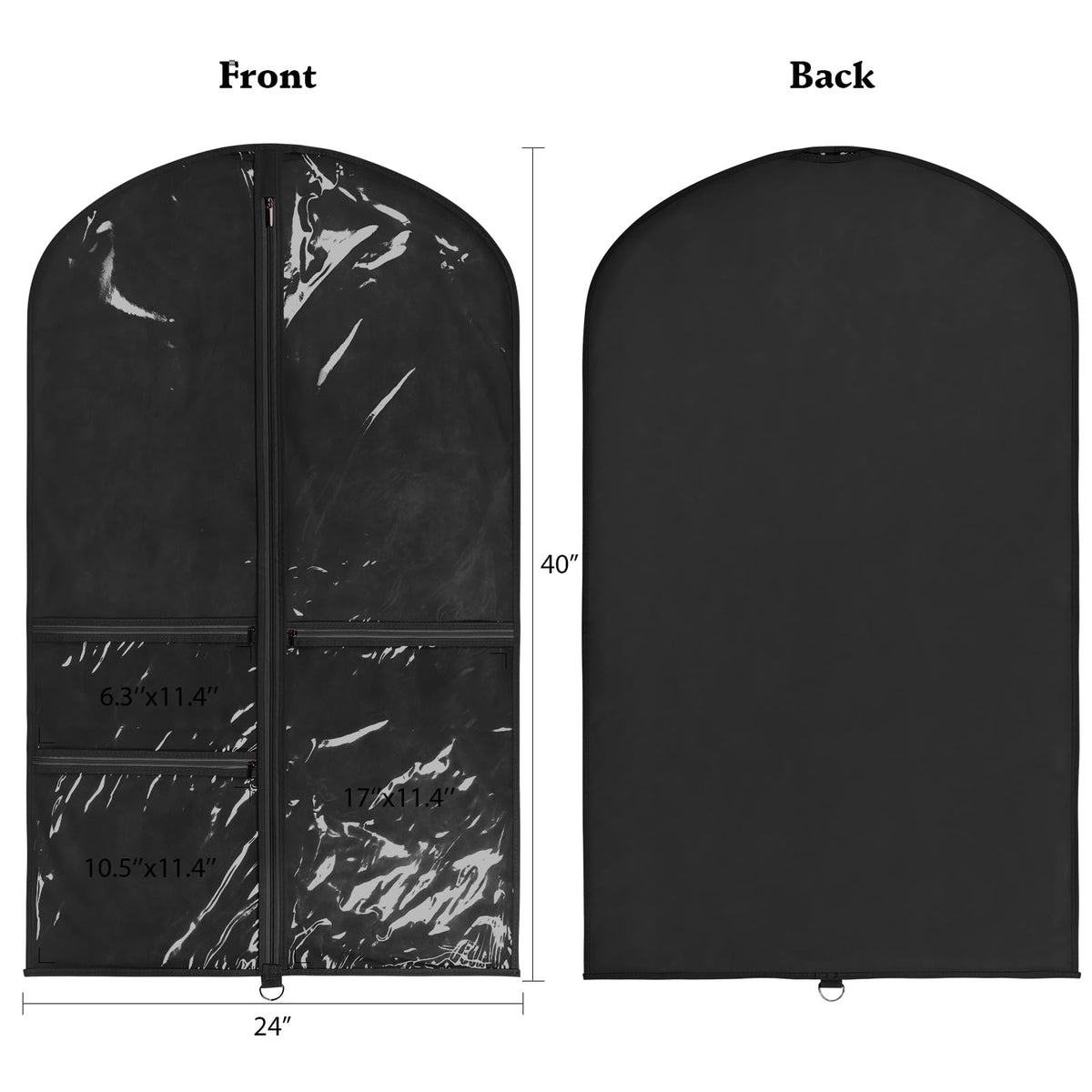 Univivi 40-inch bag pocket-open view showing three medium pockets for shoes and accessories.
