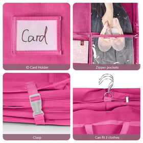 Univivi garment bag back view highlighting breathable fabric and ID card holder.