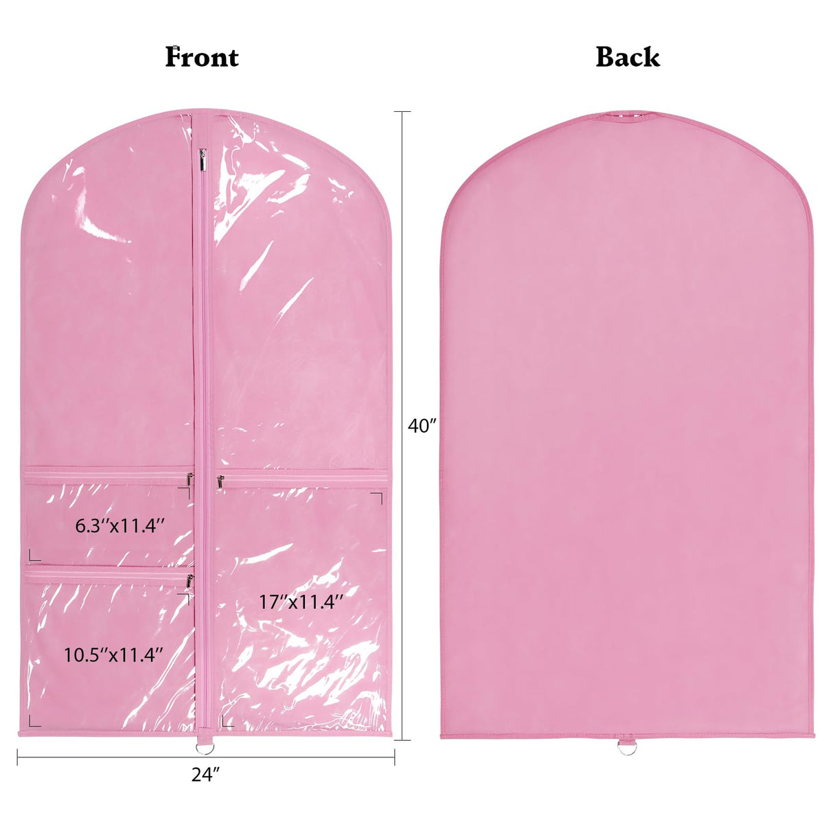 Univivi pink dance costume bag 40 inch keeps costumes neatly stored during travel.