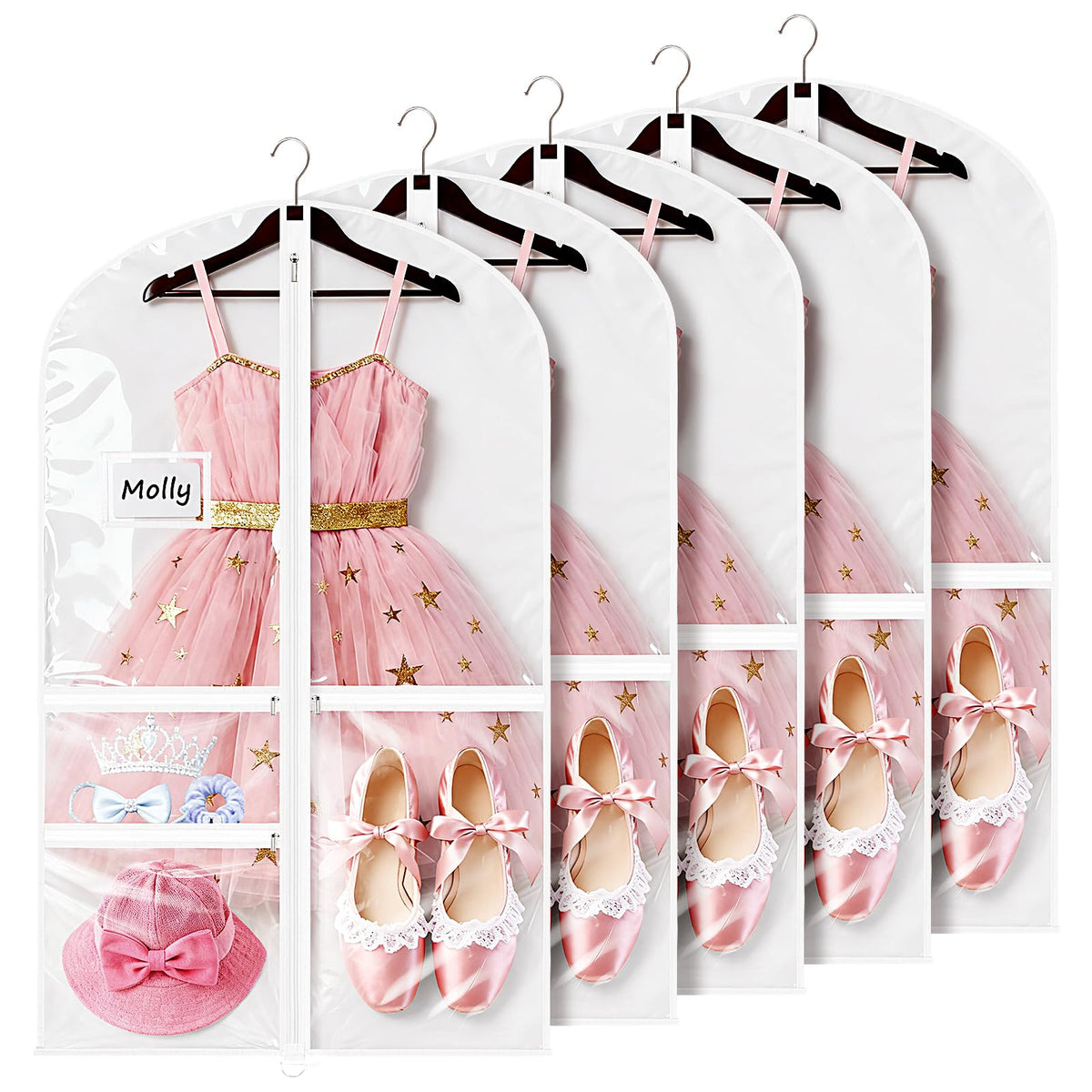 Univivi five-pack dance costume bags for kids, organized travel