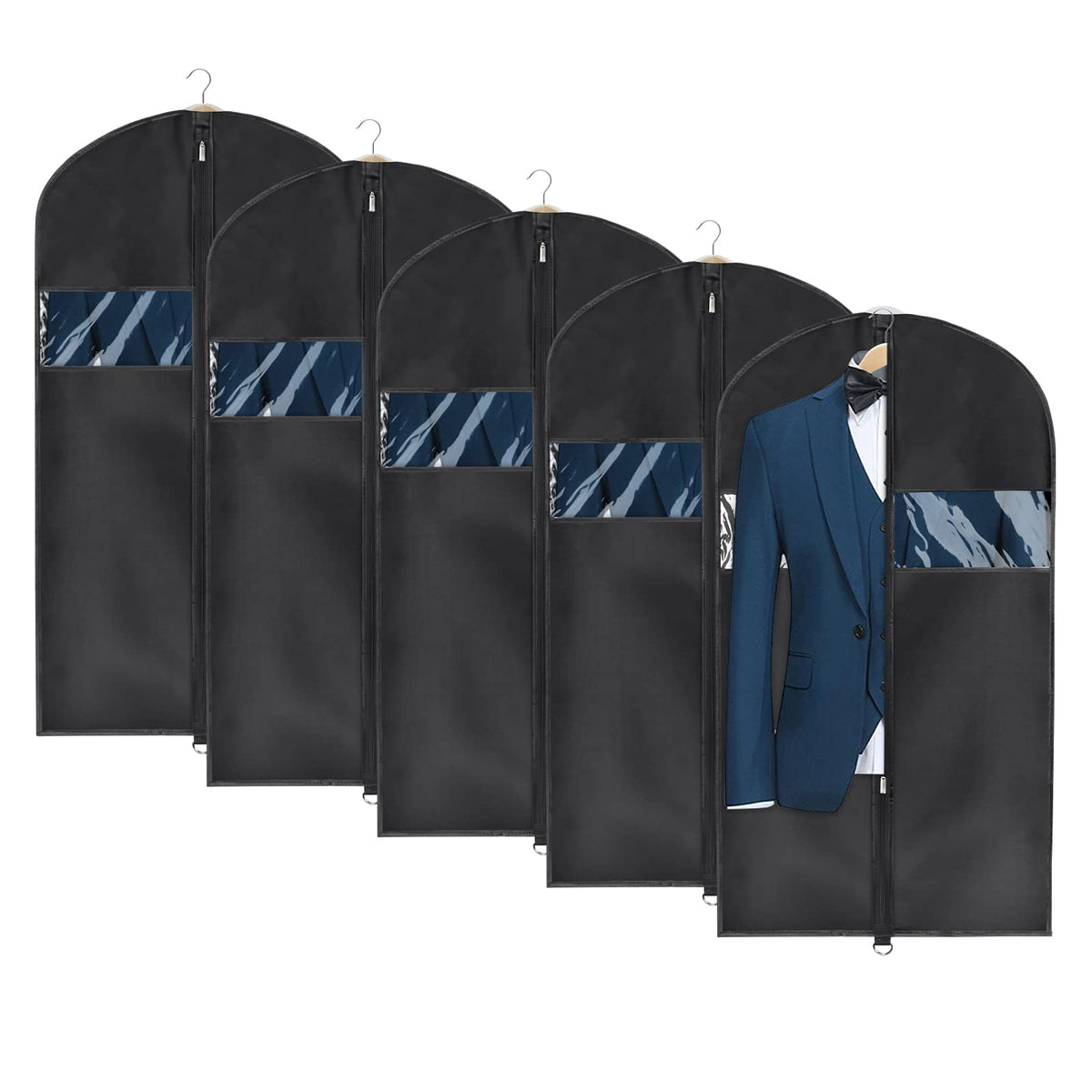Univivi garment bag with a clear viewing window for quick clothing identification.