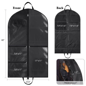 Univivi kids garment bag with 3 clear pockets for shoes and accessories.