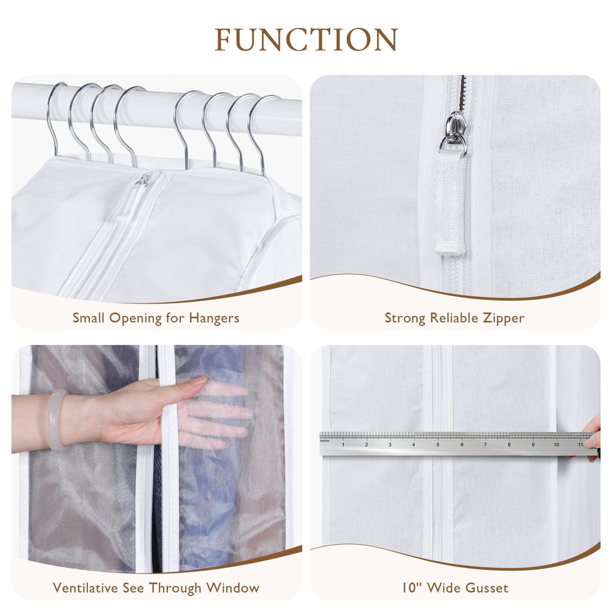 Univivi garment bag featuring a sturdy zipper for secure storage.