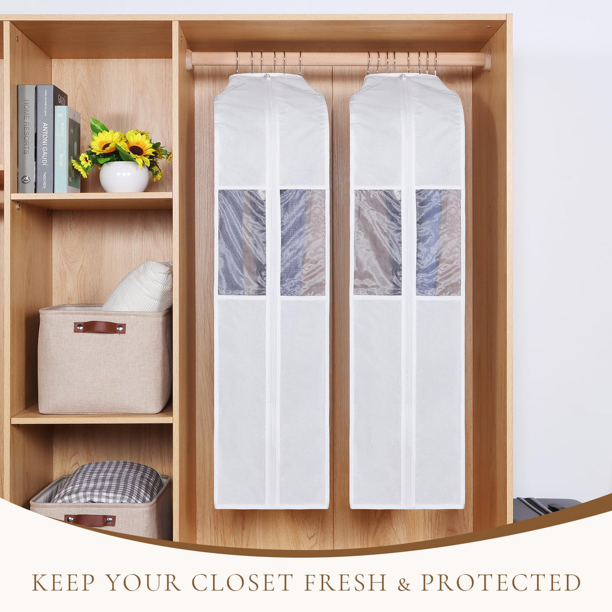 Univivi washable and reusable garment bag for long-term fabric protection.