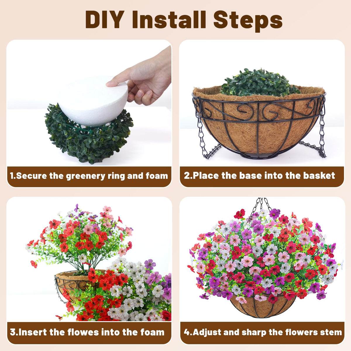 Unlemoni Artfiticial foam base keeps baskets stable outdoors