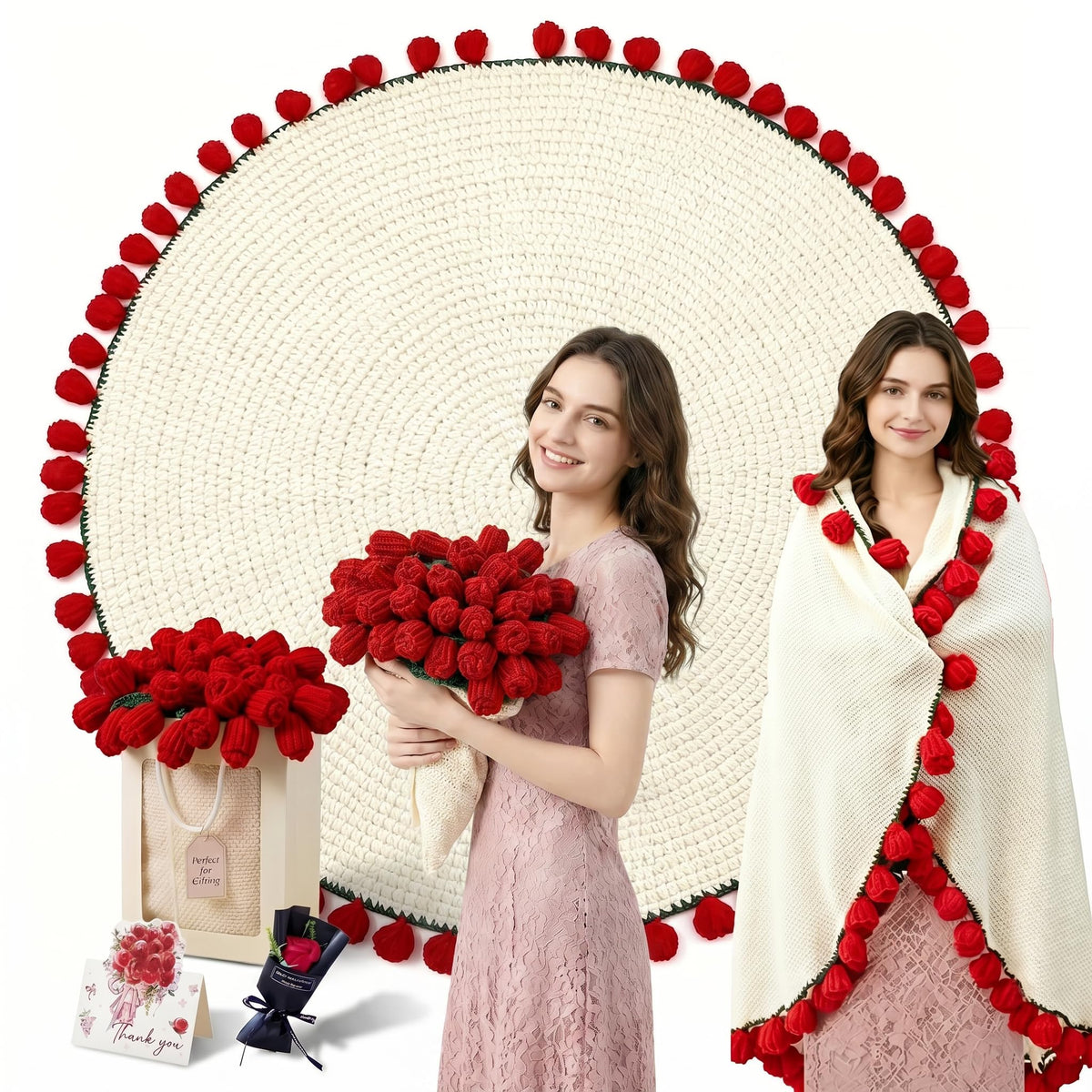 UODOR 43-inch flower bouquet blanket displayed as a stylish centerpiece