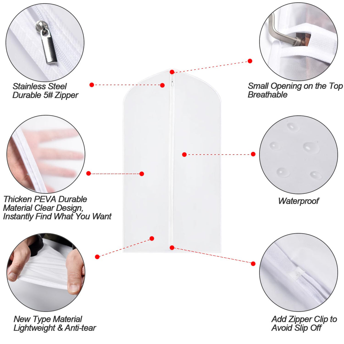 UOUEHRA dress cover with translucent zipper for quick visibility and access