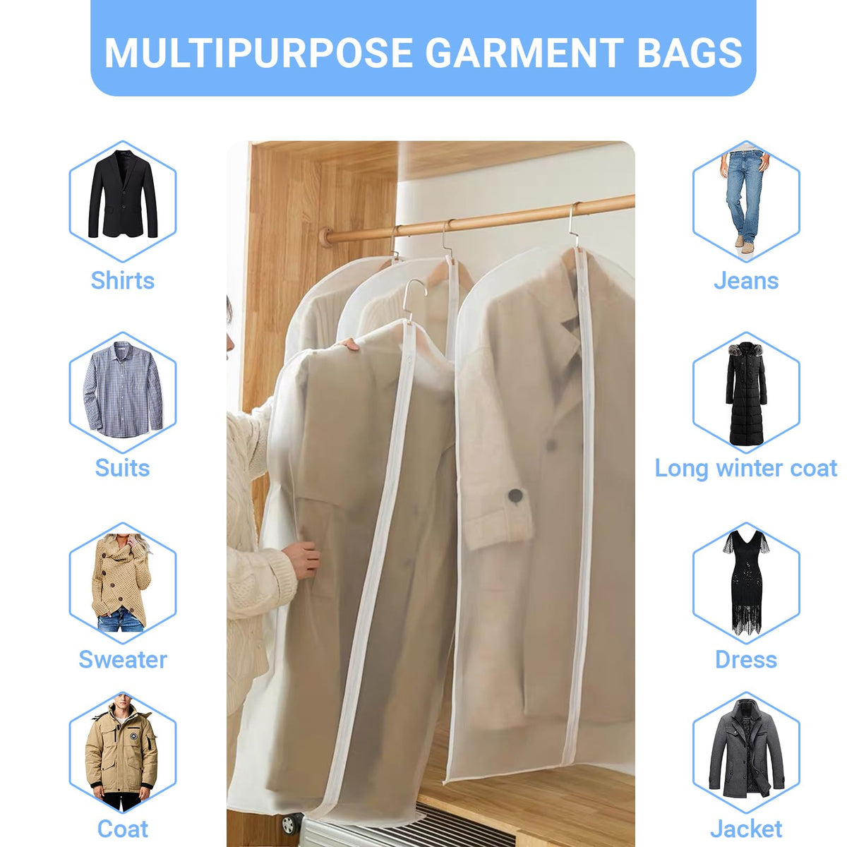 UOUEHRA washable and reusable garment bags save money and reduce waste.