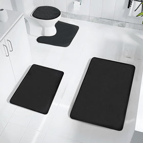 Uowuoiw memory foam bath rug set in black with plush comfort and reliable grip.