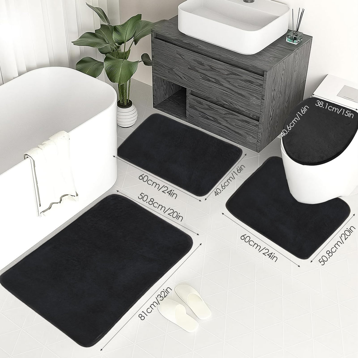 Uowuoiw soft velvet top bath rug in black delivers luxurious touch under bare feet.