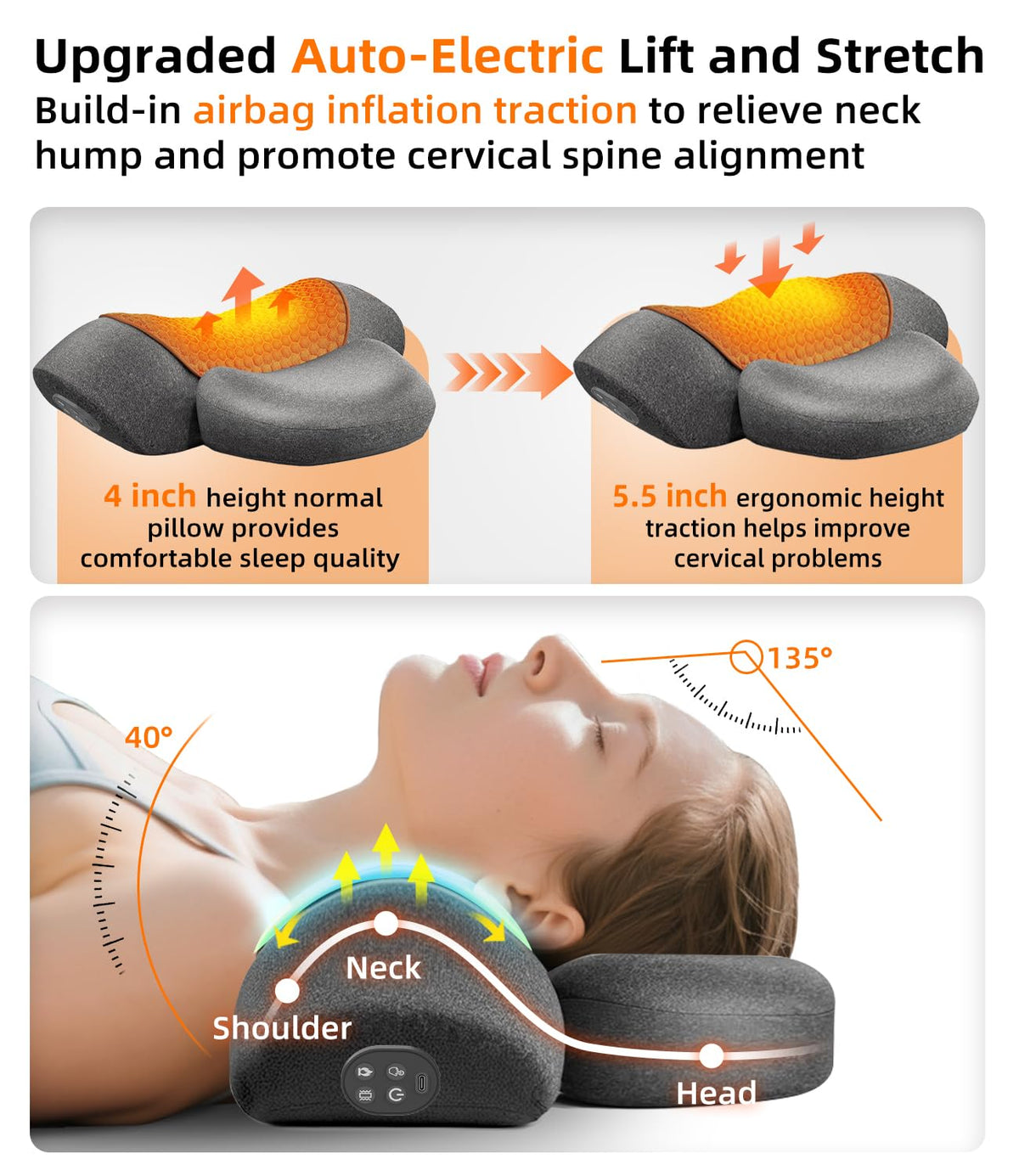Upalled neck cervical traction with airbags supports gentle neck stretch.