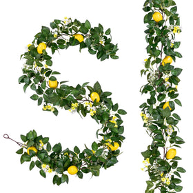 U'Artlines lemon garland on front door with greenery for spring curb appeal