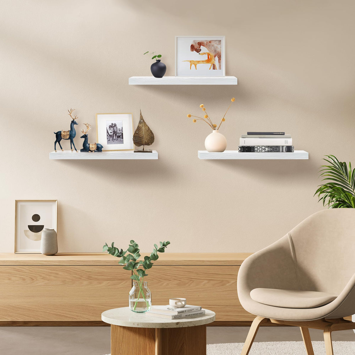 White Upassion shelves organize kitchen essentials with sleek, accessible display