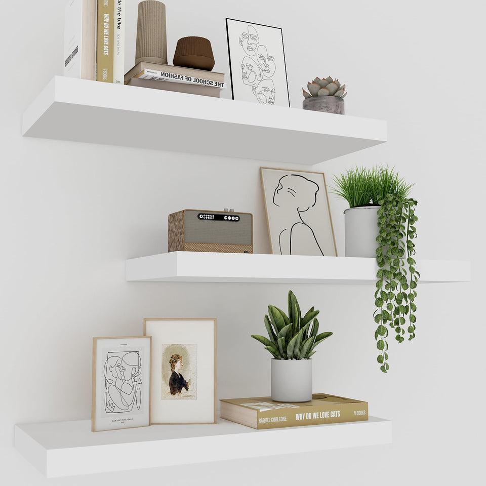 Upassion white floating shelves set of 3 mounted on wall for stylish display