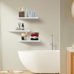 Upassion white floating shelves in a bathroom vanity decor setup