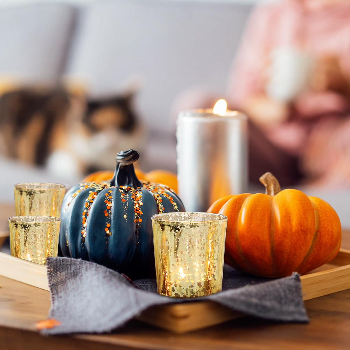 UPBUD Compact Glass Candle Holders save space on tabletops.