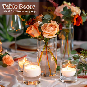 UPBUD Floating candle vases create a shimmering candle display on elegant tabletops.