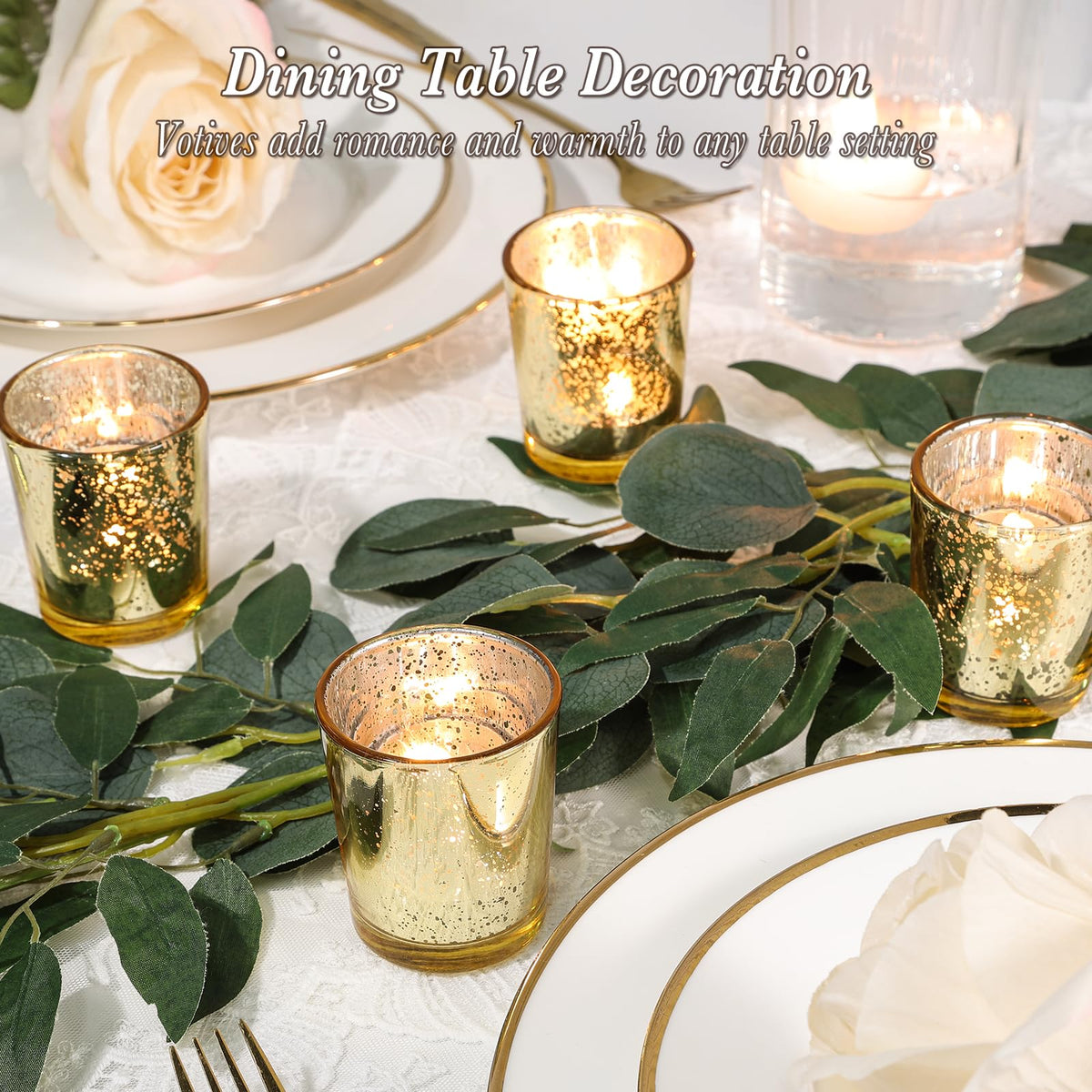 UPBUD Mercury Glass Tealight Holders reflect light for romantic centerpiece.