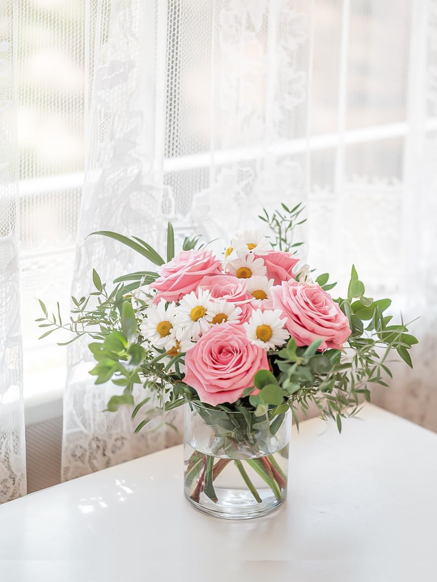 UPBUD compact tabletop clear vase enhances small-space decor