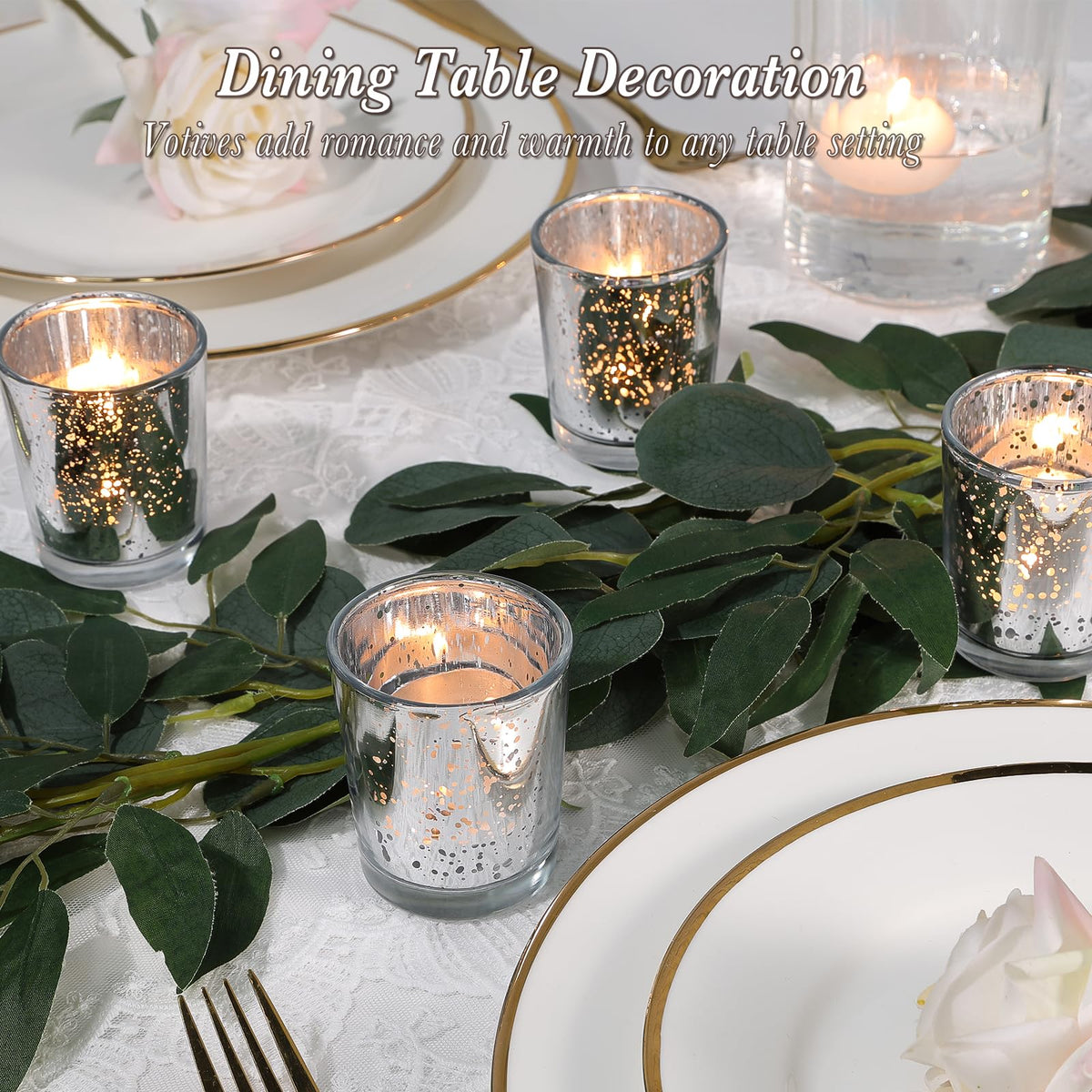 UPBUD silver votive holders suit weddings and parties with reflective ambiance.
