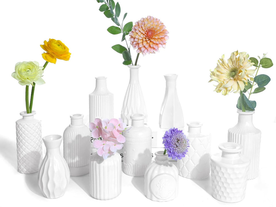 UPBUD white bud vases set in traditional style for elegant wedding centerpieces.