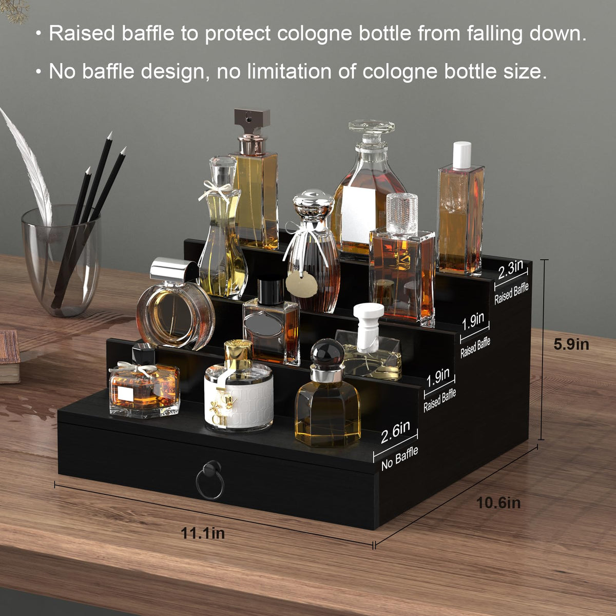 Upcessory Cologne Organizer four-tier setup demonstrates compact design for easy scent selection
