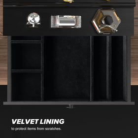 Upcessory Cologne Organizer hidden-compartment view highlights discreet storage beneath the lid