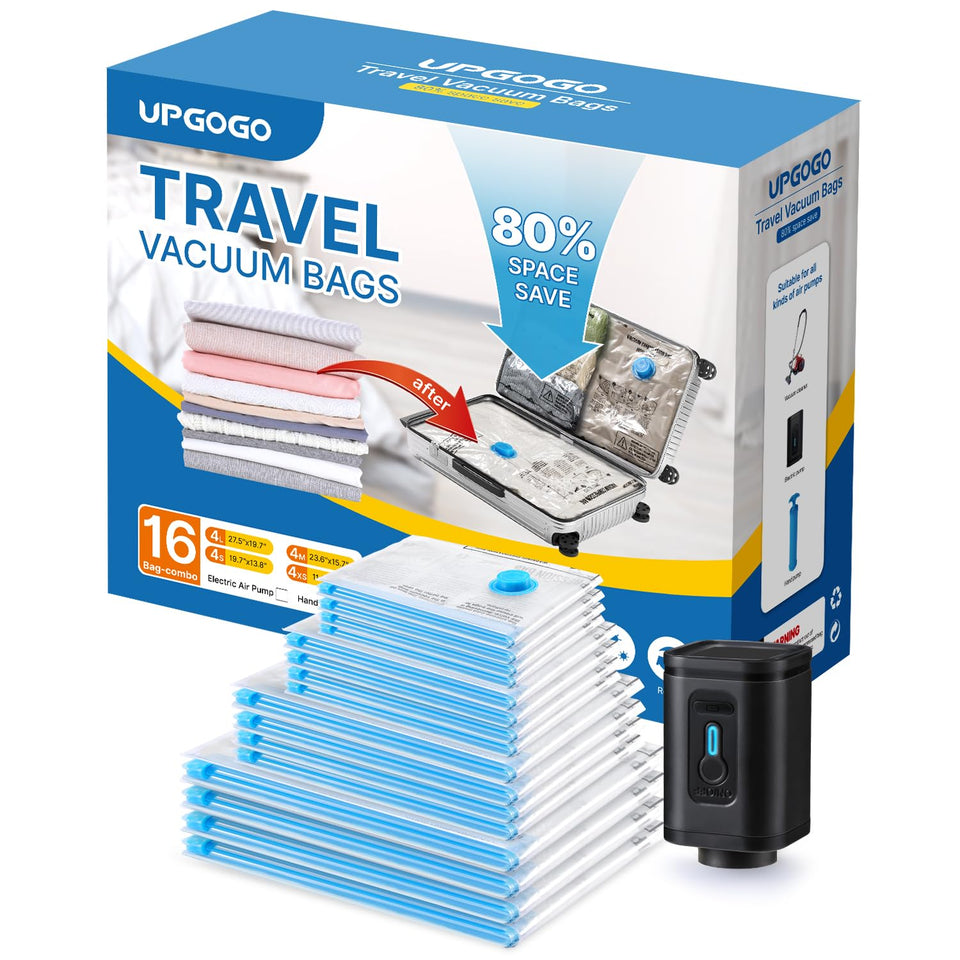 UPGOGO Combo 16-pack vacuum bags set for travel, optimized luggage space