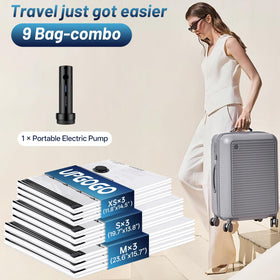 UPGOGO portable electric pump shown cordless for quick garment compression on the go.